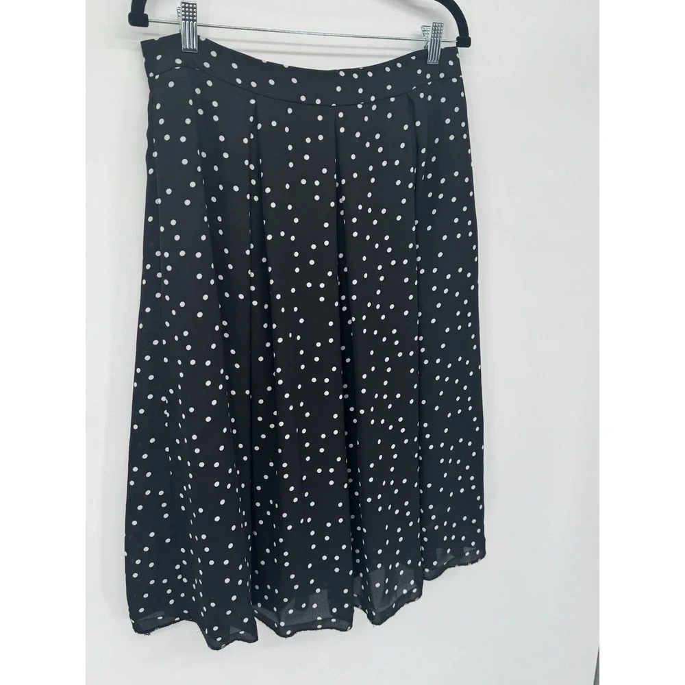 Tahari Arthur Levine Black White Polka Dot Pleated A-Line Skirt Size‎ 12 teacher